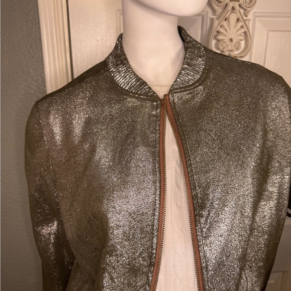 Zara Metallic Bomber Jacket Zip closure side pockets Size S good condition - Picture 8 of 10